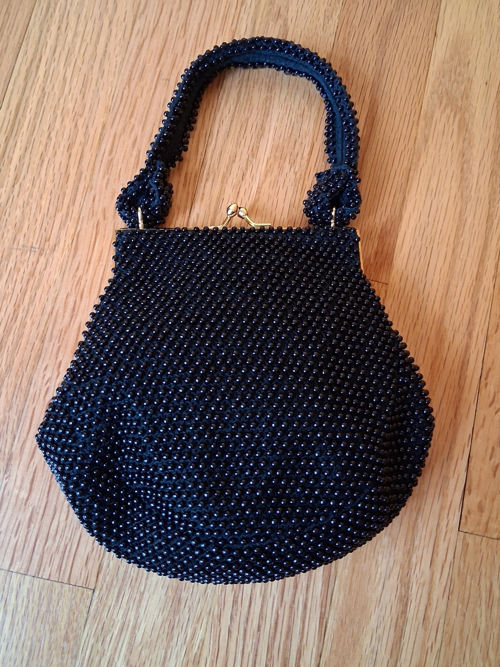 Vintage Corde Bead Women's Black Handbag with Gold Clasp - Picture 2 of 9